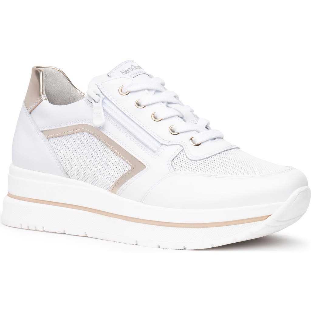 Nerogiardini Leather Platform Side-zip Sneakers In White/gold