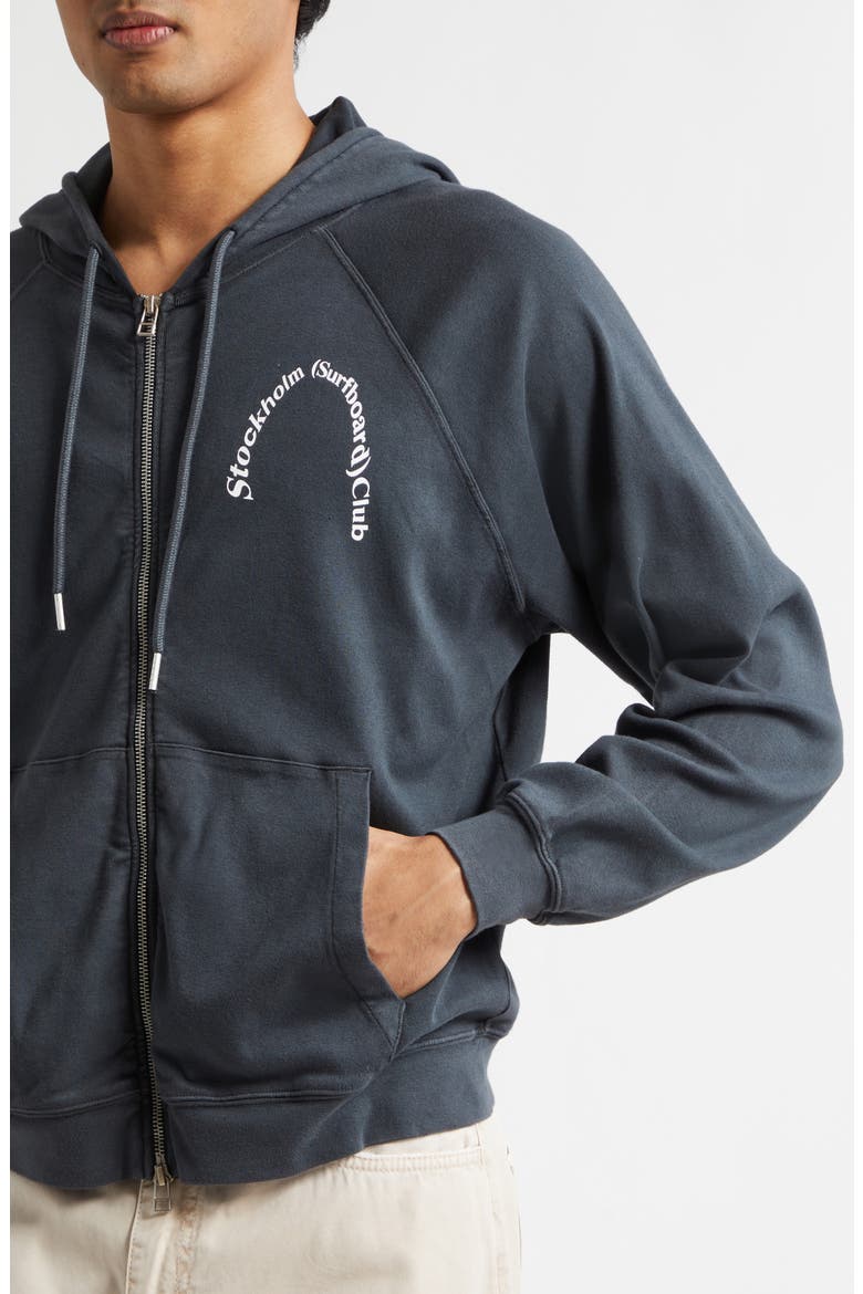 Petite Logo Organic Cotton Zip Graphic Hoodie, Alternate, color, BLACK