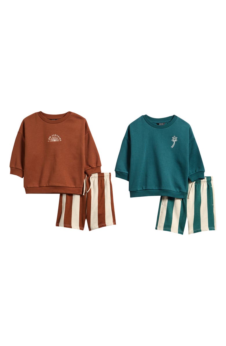 NEXT Kids' 4-Pack Assorted Sweatshirts & Shorts Set, Main, color, Brown/Green
