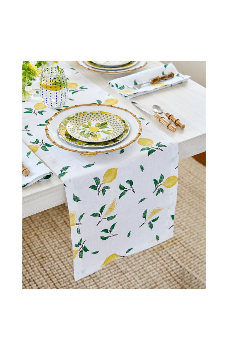 Solino Home Linen Table Runner for Dining Table, Holiday and Everyday Table Decor - Botanical Lemon, Alternate, color, Botanical Lemon/White