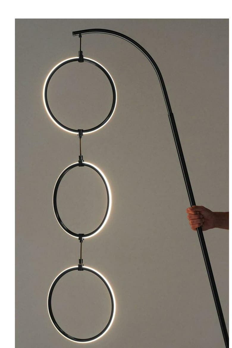 3 Ring Lamp 74" Novelty Halo Integrated LED Floor Lamp with 3-Way Dimming, Alternate, color, Black