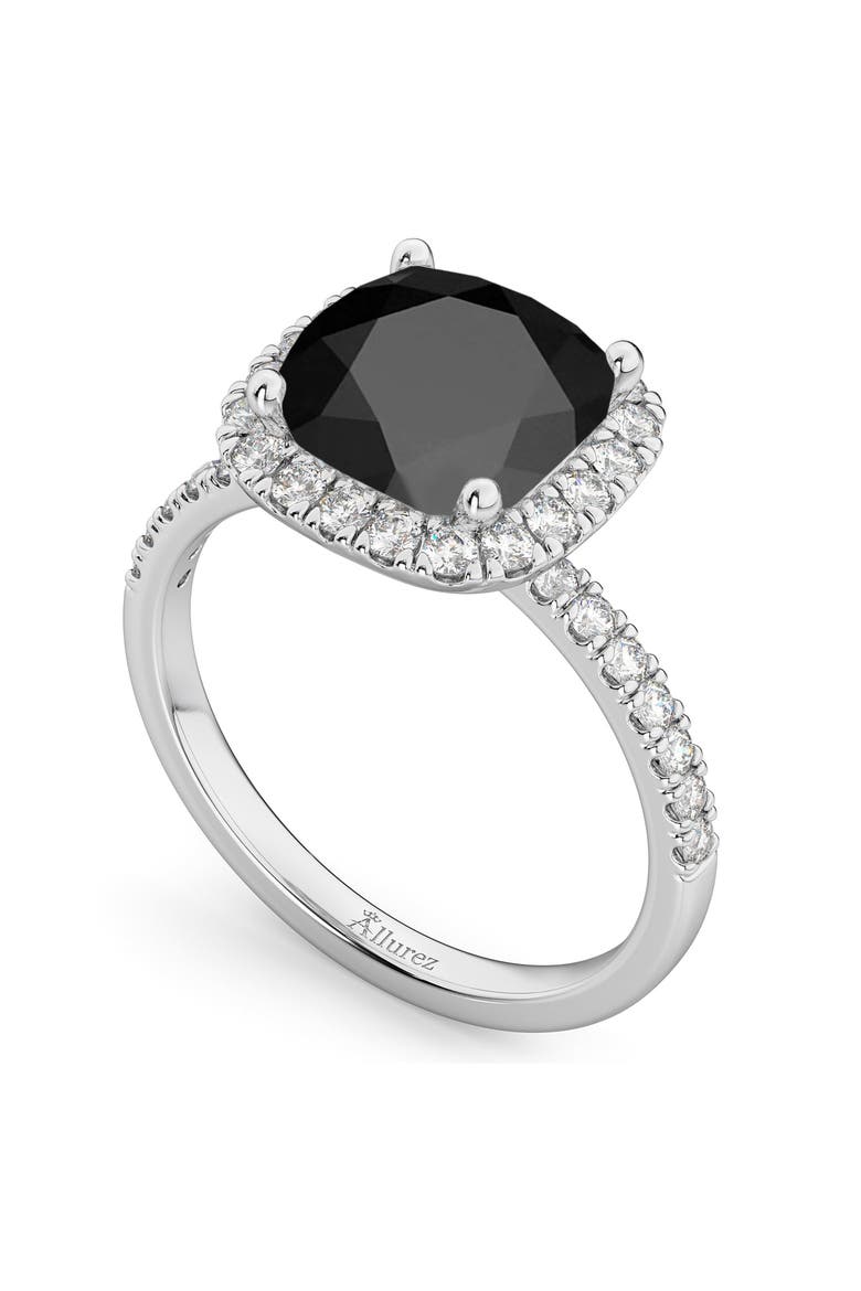 Cushion Cut Halo Black Onyx & Diamond Engagement Ring 14k, Alternate, color, 3.11ct/White Gold