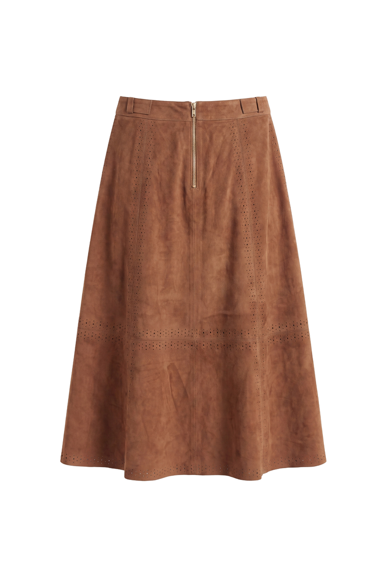 Presley Genuine Suede Midi Skirt, Alternate, color, Chestnut