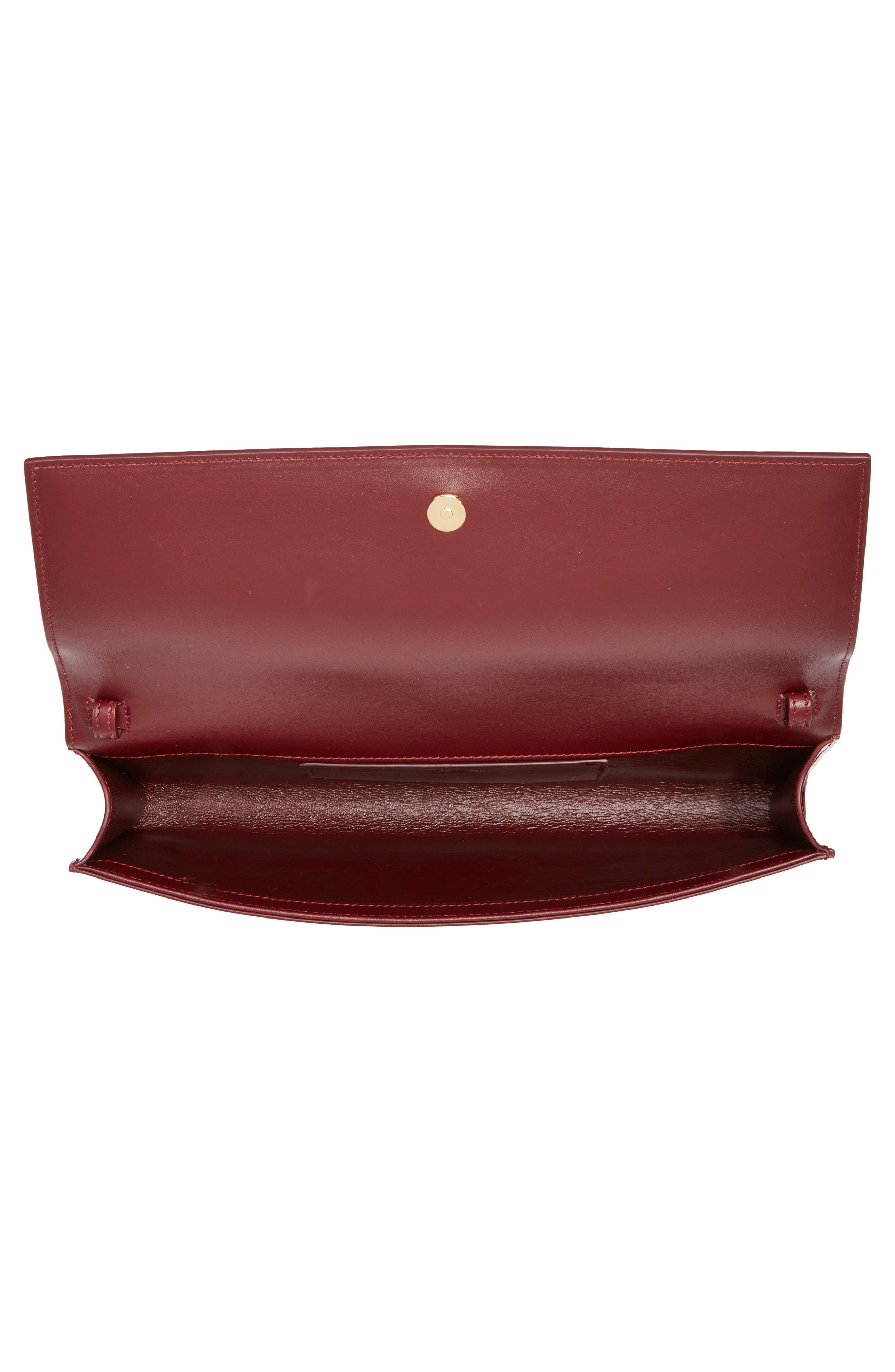 Saint Laurent Kate Patent Leather Clutch on a Chain, Alternate, color, Gloss Burgundy