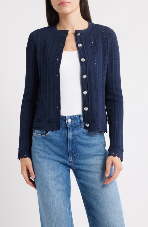 Zoe And Claire Scalloped Button Front Cardigan In Blue