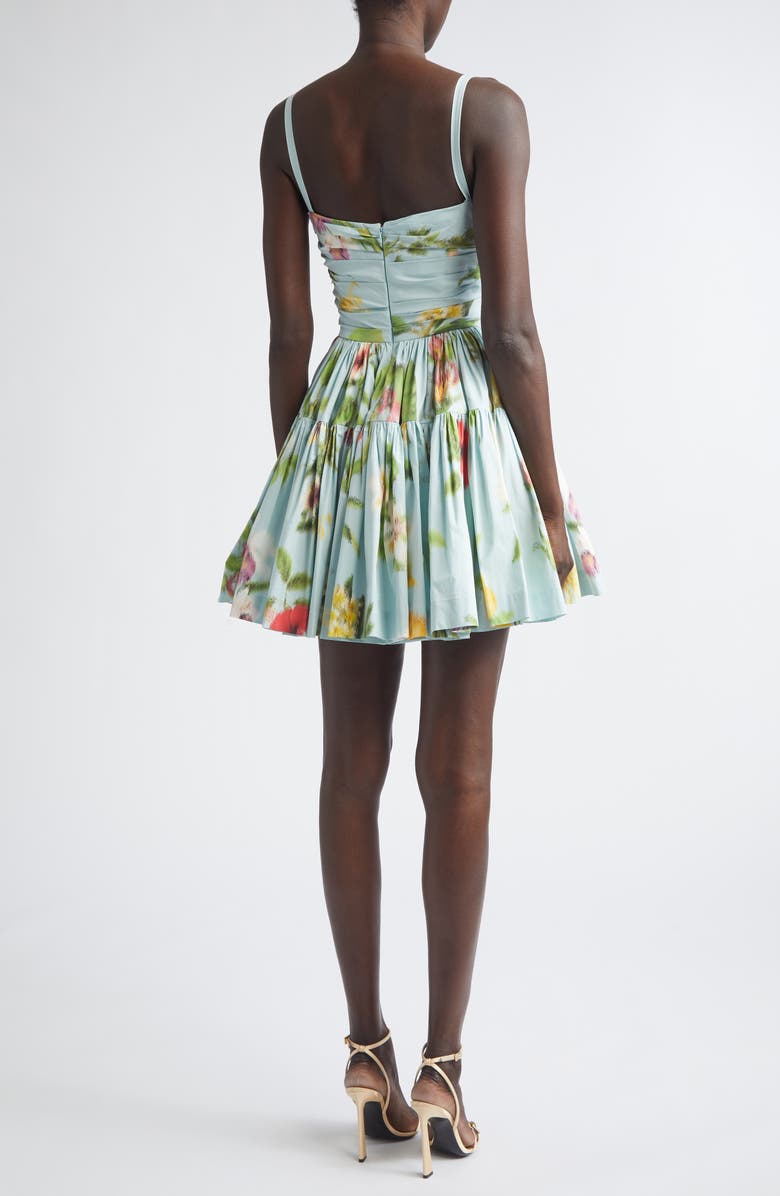 Oscar de la Renta Chiné Floral Print Ruched Cotton Stretch Poplin Sundress, Alternate, color, Saltwater Multi