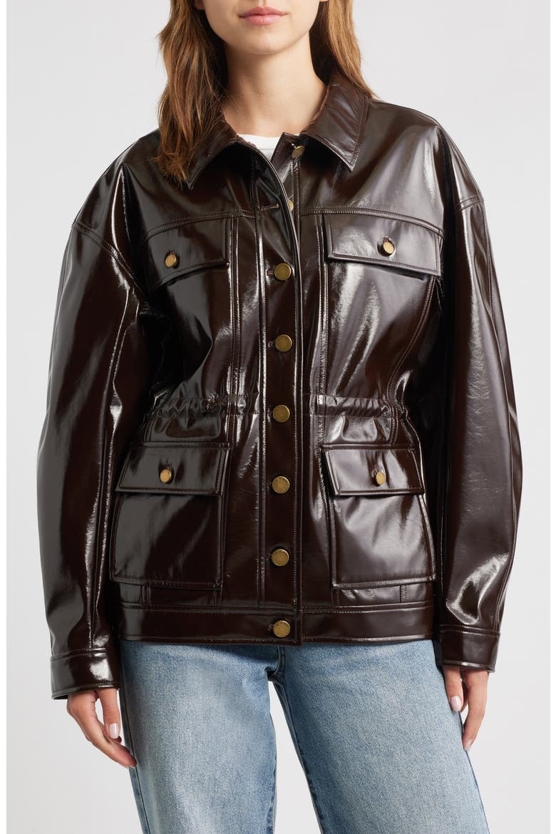 Amy Faux Patent Leather Jacket, Alternate, color, BROWN