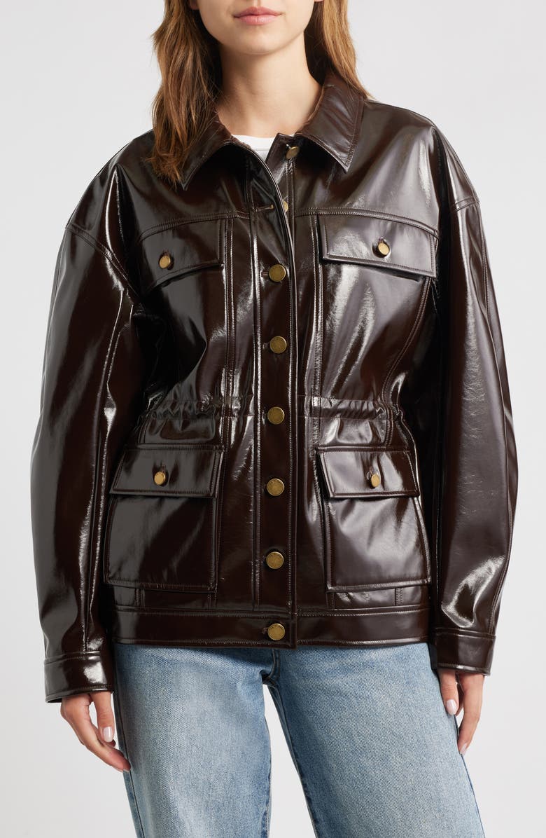 rag & bone Amy Faux Patent Leather Jacket, Alternate, color, Brown