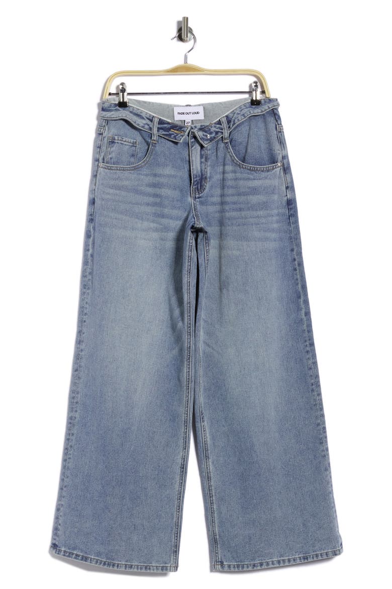 Foldover Waist Drop Crotch Wide Leg Jeans, Alternate, color, TINT WASH
