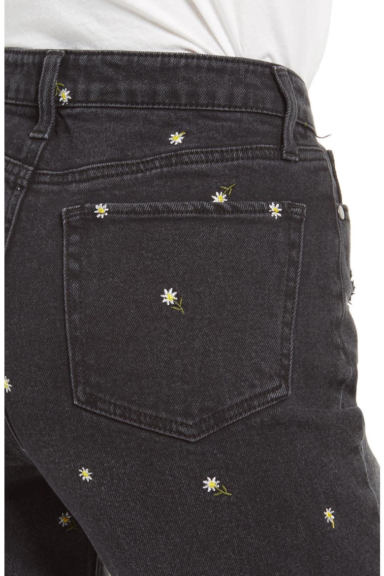 Daisy Embroidered Ripped High Waist Mom Jeans, Alternate, color, WASHED BLACK
