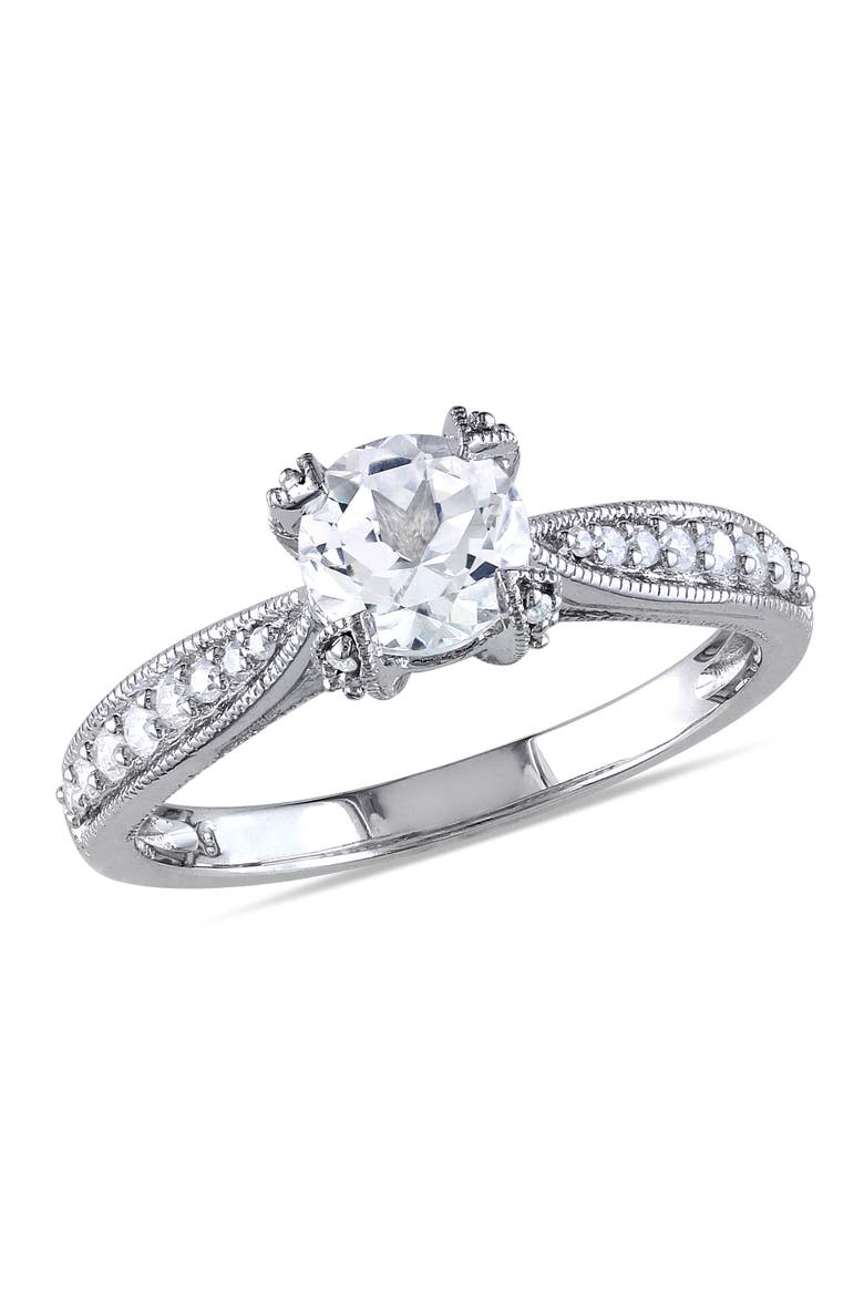 Created White Sapphire & Diamond Engagement Ring, Main, color, Sterling Silver