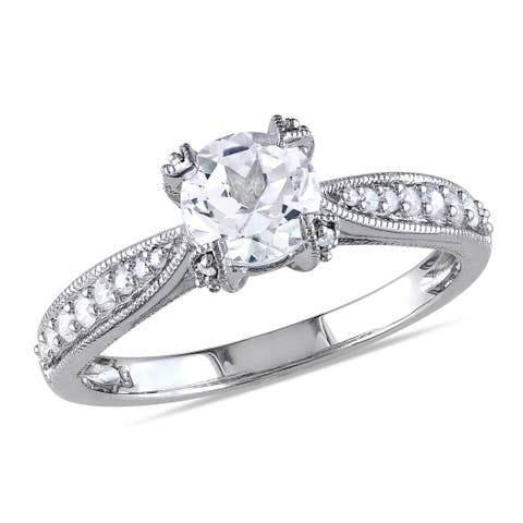 Created White Sapphire & Diamond Engagement Ring