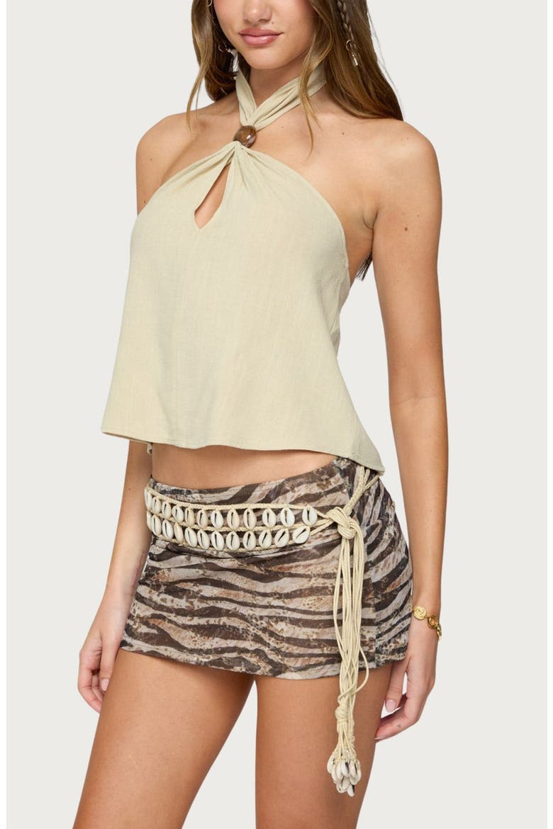 Ariya Keyhole Halter Cotton & Linen Top, Alternate, color, CREAM