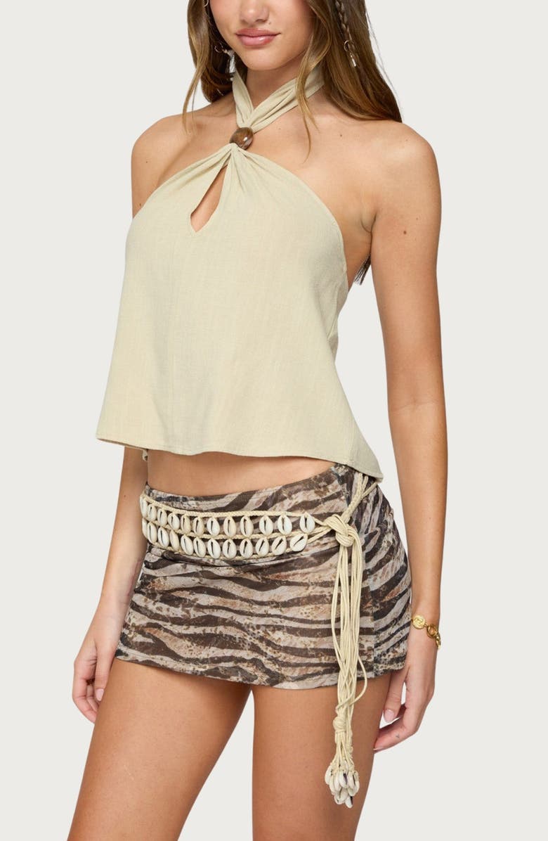 EDIKTED Ariya Keyhole Halter Cotton & Linen Top, Alternate, color, Cream