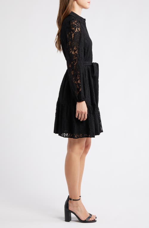 Anne Klein Long Sleeve Lace Shirtdress In Black