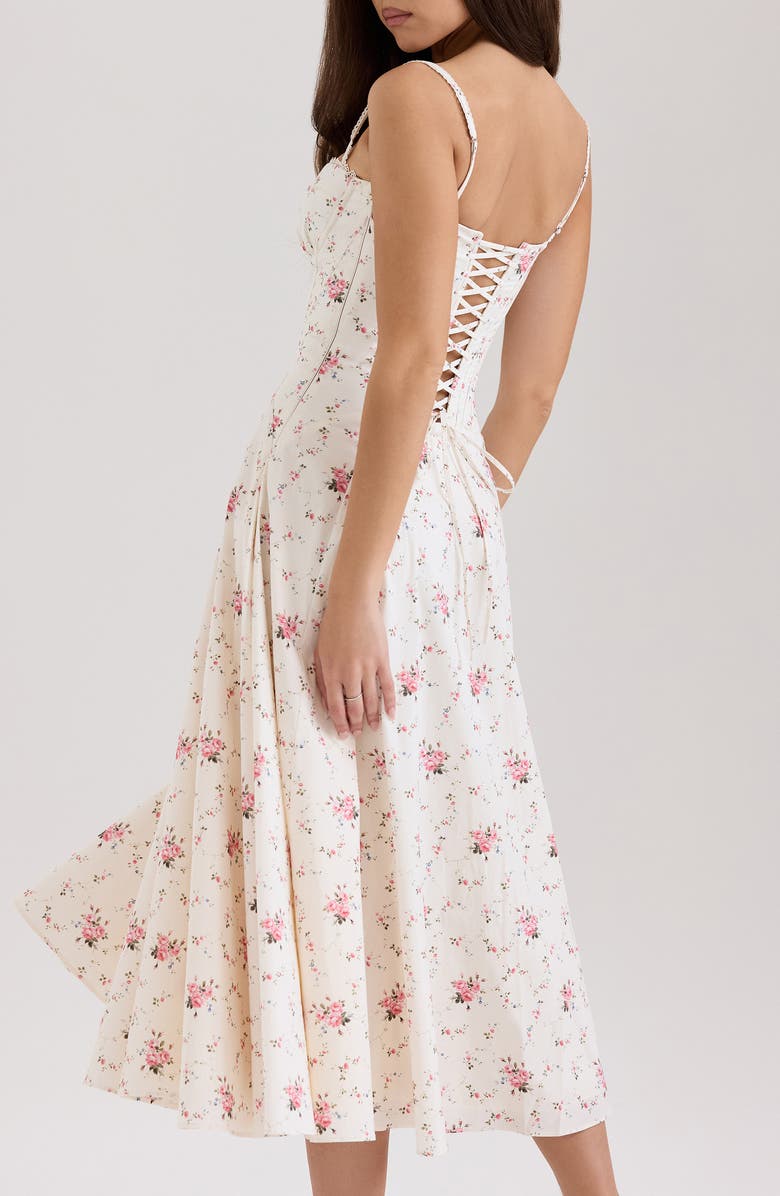 HOUSE OF CB Steffani Floral Corset Midi Sundress, Alternate, color, White Vintage Rose Print