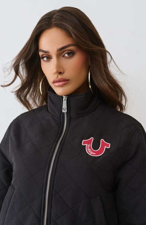 True Religion Quilted Logo Zip Jacket In Black