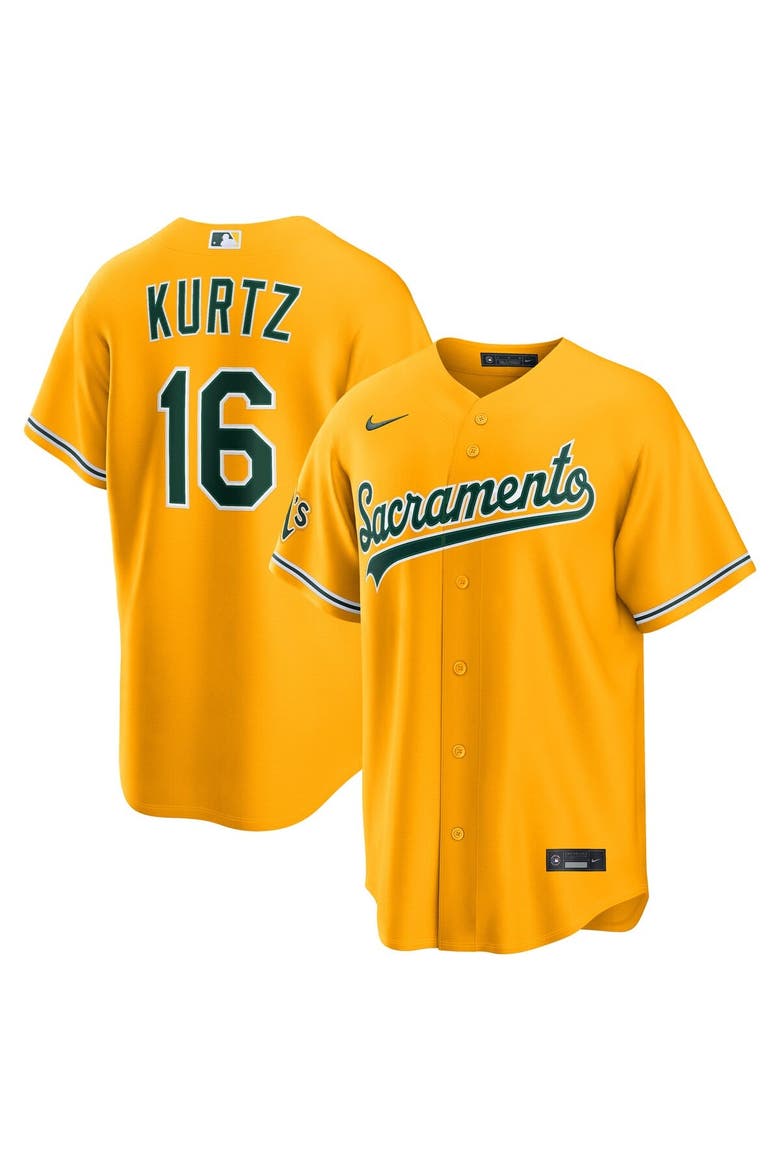 Men's Nike Nick Kurtz Gold Athletics Alternate Stadium Jersey, Main, color, Gold
