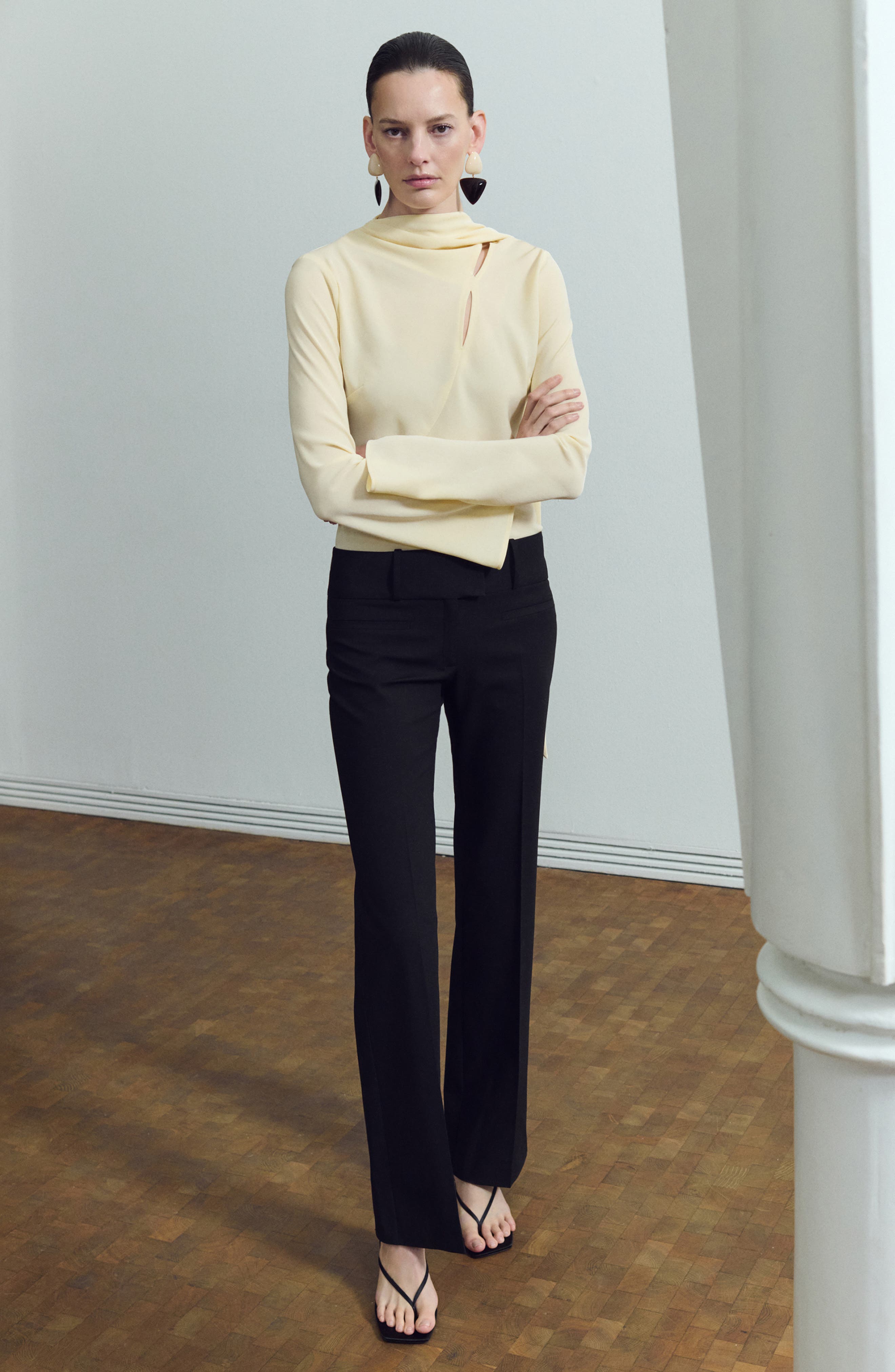 Cutout Seams Scarf Neck Top - image 2