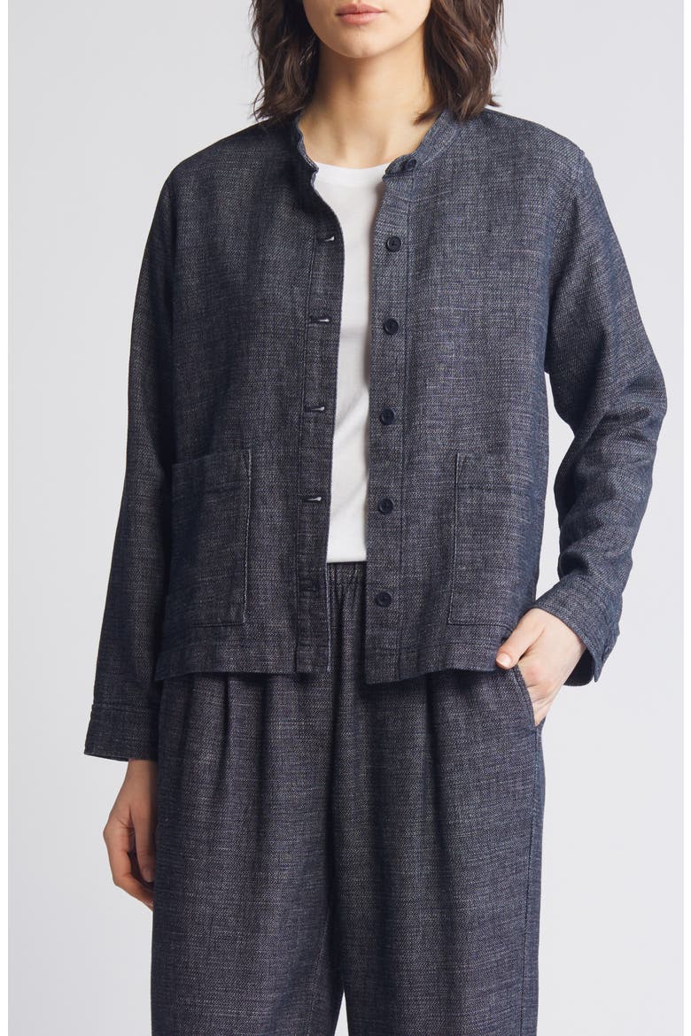 Mandarin Collar Hemp & Organic Cotton Jacket, Main, color, DENIM