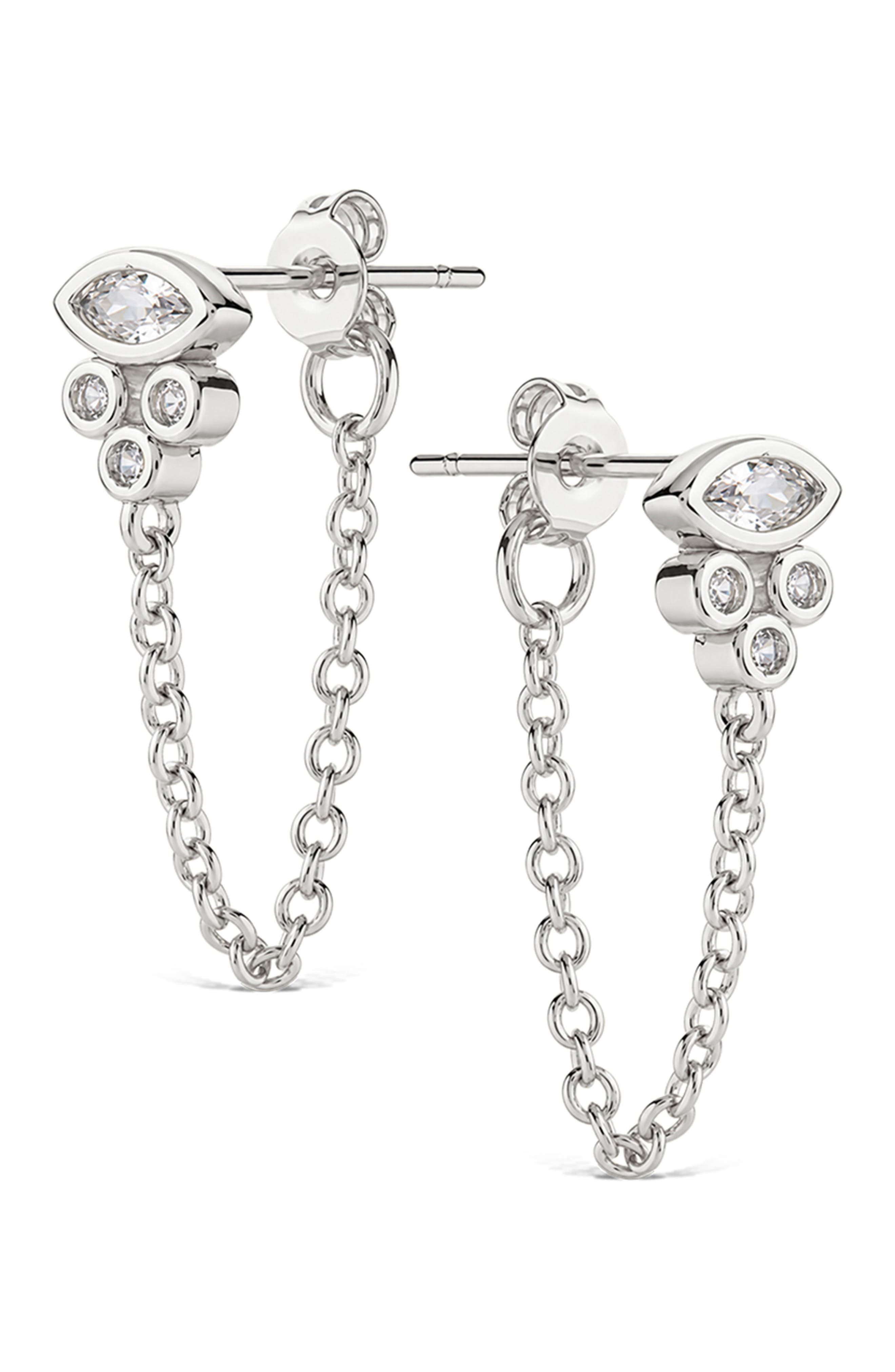 Evil Eye Chain Drop Front/Back Earrings