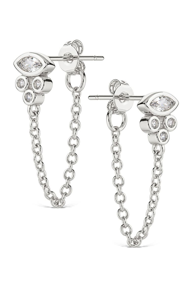 Evil Eye Chain Drop Front/Back Earrings, Main, color, SILVER