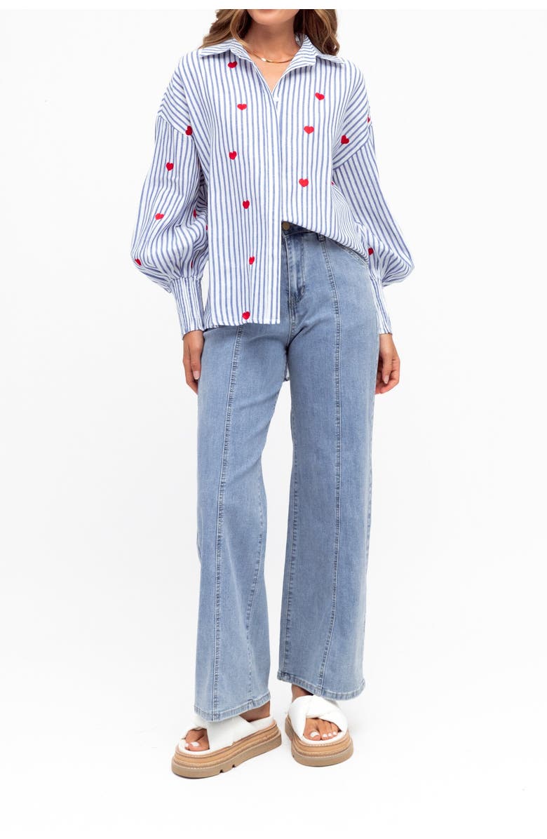 Label of Love Heart Embroidered Shirt, Alternate, color, Blue