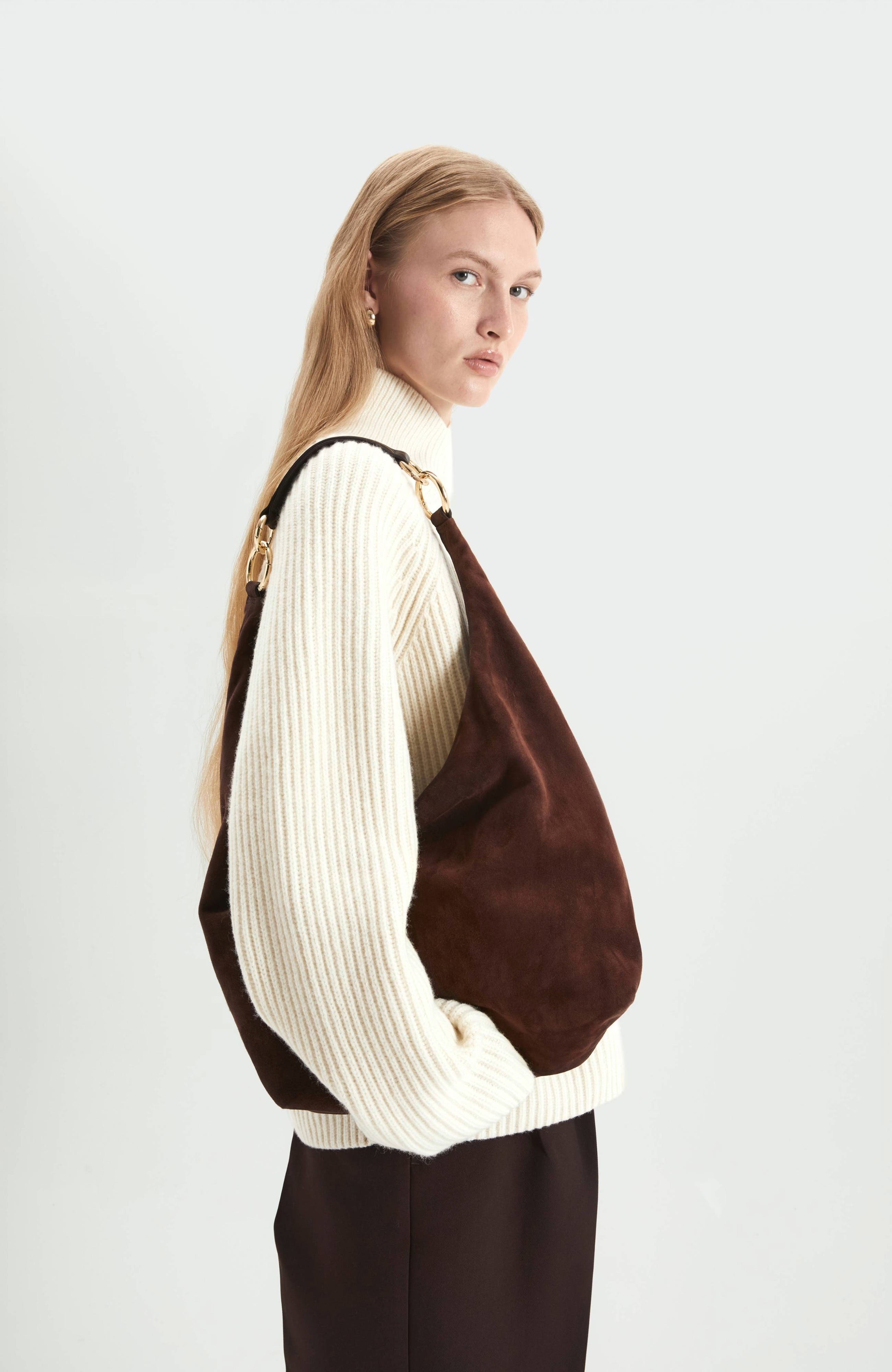 Leather Convertible Hobo Ring Bag, Alternate, color, Chocolate Suede
