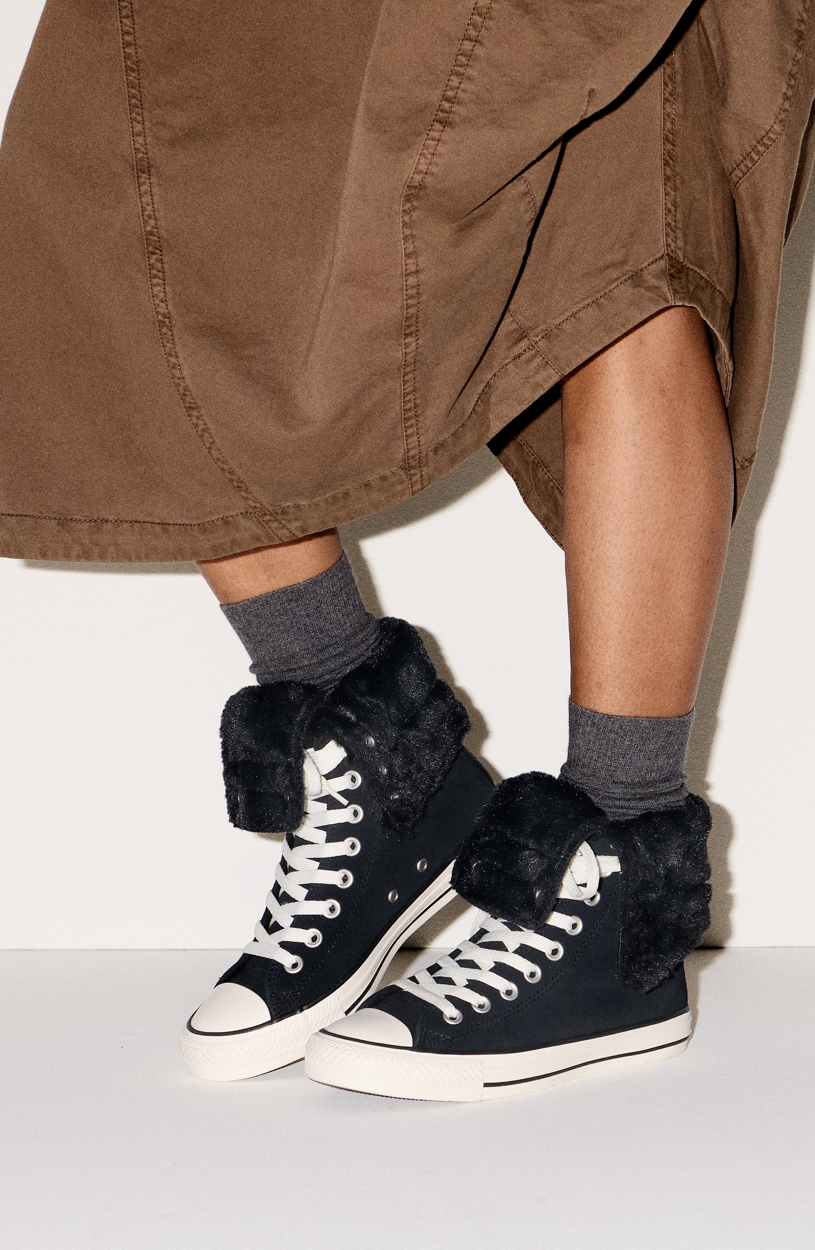Converse Chuck Taylor All Star Faux Fur Foldover High Top Sneaker, Alternate, color, Black/ Black/ Egret