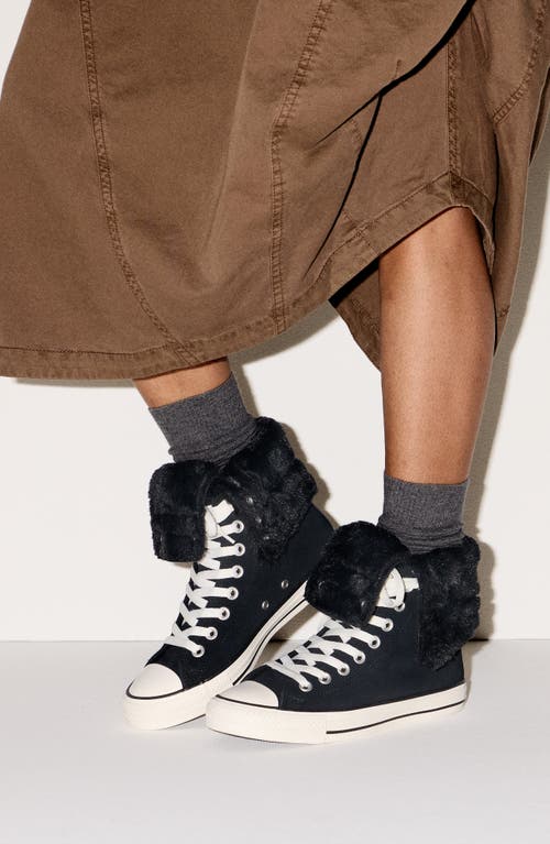 Converse Chuck Taylor All Star Faux Fur Foldover High Top Sneaker In Black