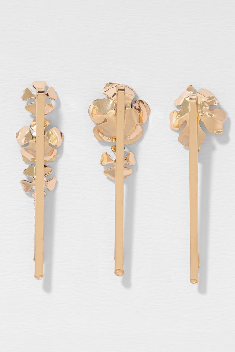 Iris Hair Pins - Set of 3 - Gold, Alternate, color, Metallic Gold