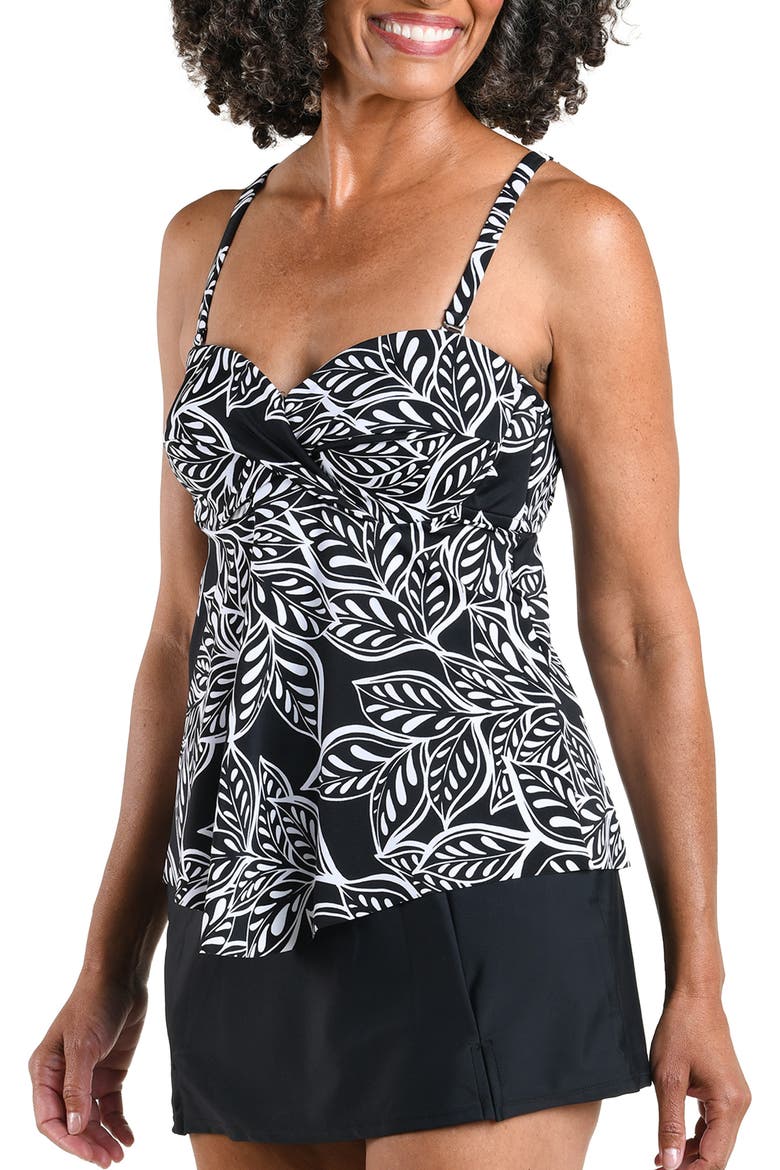 Native Vines Underwire Bandeau Tankini Swim Top, Alternate, color, BLACK