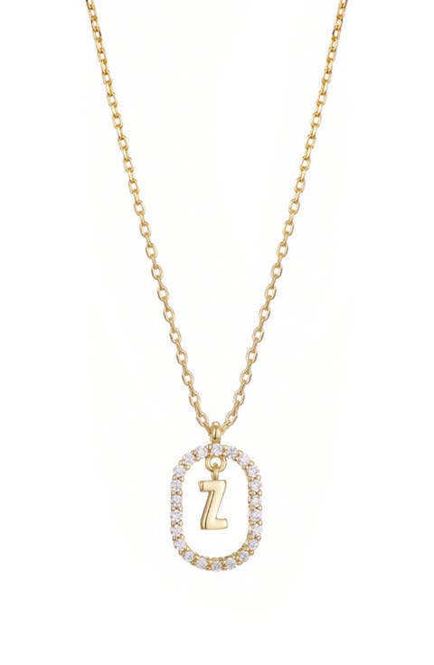 Floating Letter Initial Cubic Zirconia Pendant Necklace