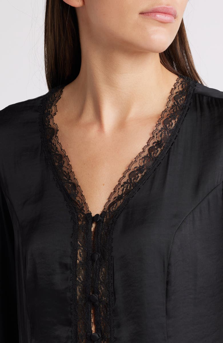 Treasure & Bond Lace Trim Satin Button-Up Shirt, Alternate, color,