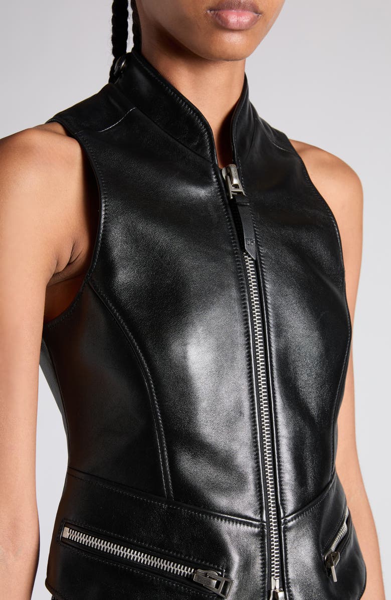 TOM FORD Glossy Plongé Lambskin Leather Waistcoat, Alternate, color, Lb999 Black