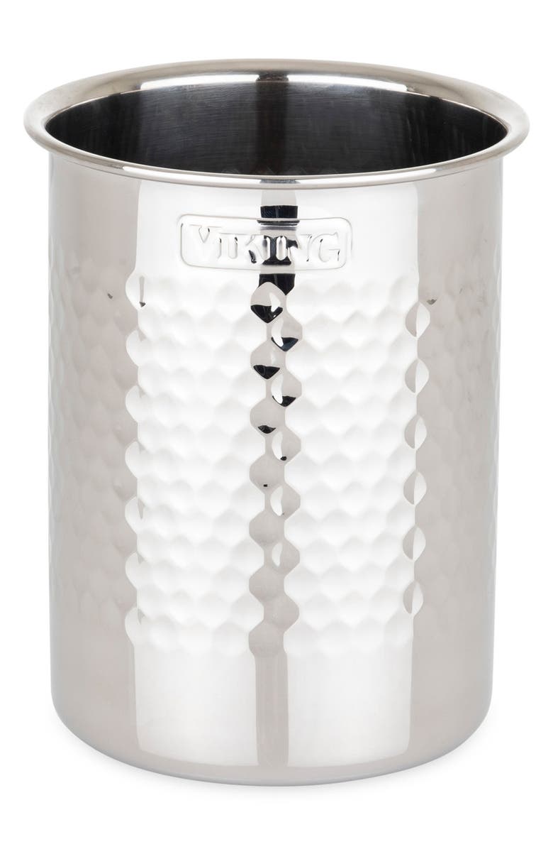 Viking Hammered Stainless Steel Utensil Holder, Main, color, Silver