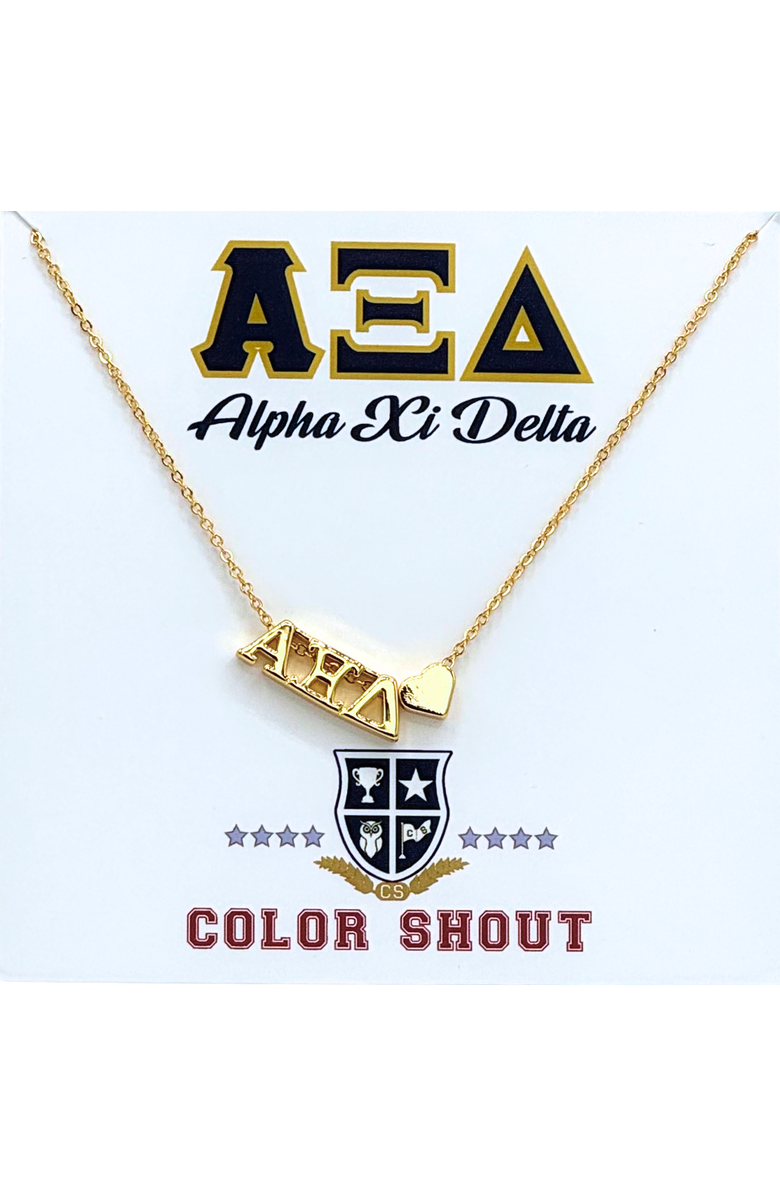 Color Shout Alpha Xi Delta Sorority Gold Heart Necklace, Main, color, Yellow Gold