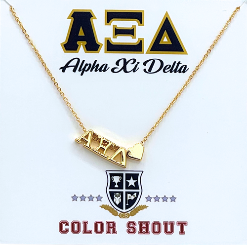 Color Shout Alpha Xi Delta Sorority Gold Heart Necklace in Yellow Gold  product