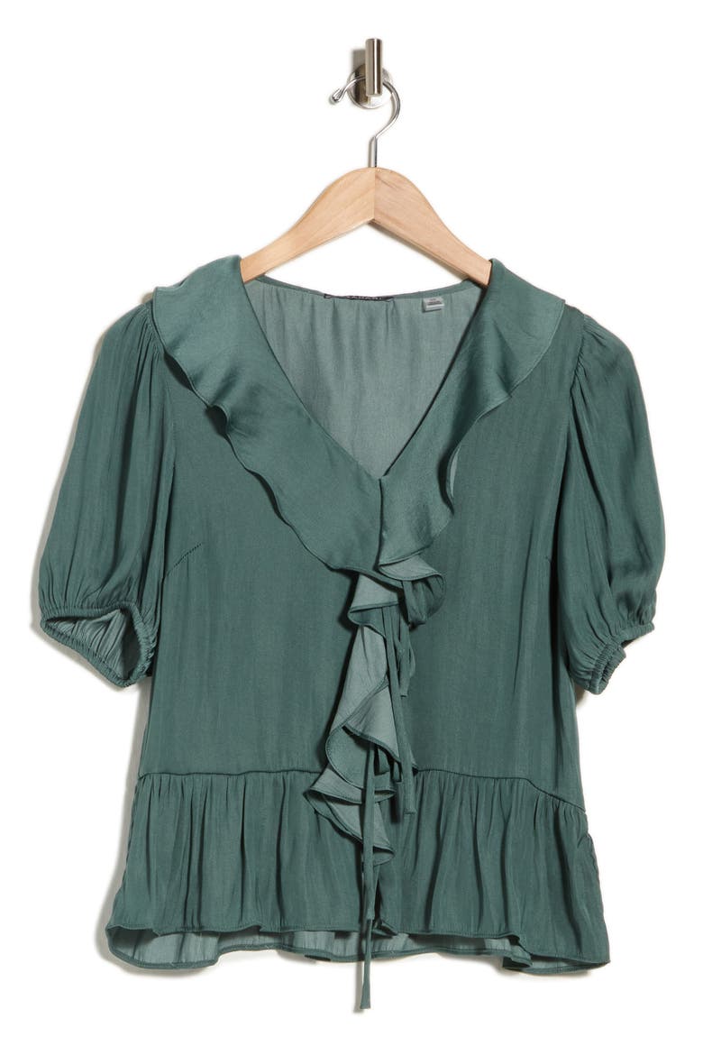 Puff Sleeve Ruffle Peplum Top, Alternate, color, SUEDED SAGE