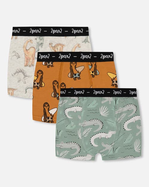 DEUX PAR DEUX DEUX PAR DEUX BOY'S PRINTED ORGANIC COTTON BOXER SHORTS (PACK OF 3) MULTICOLORED 