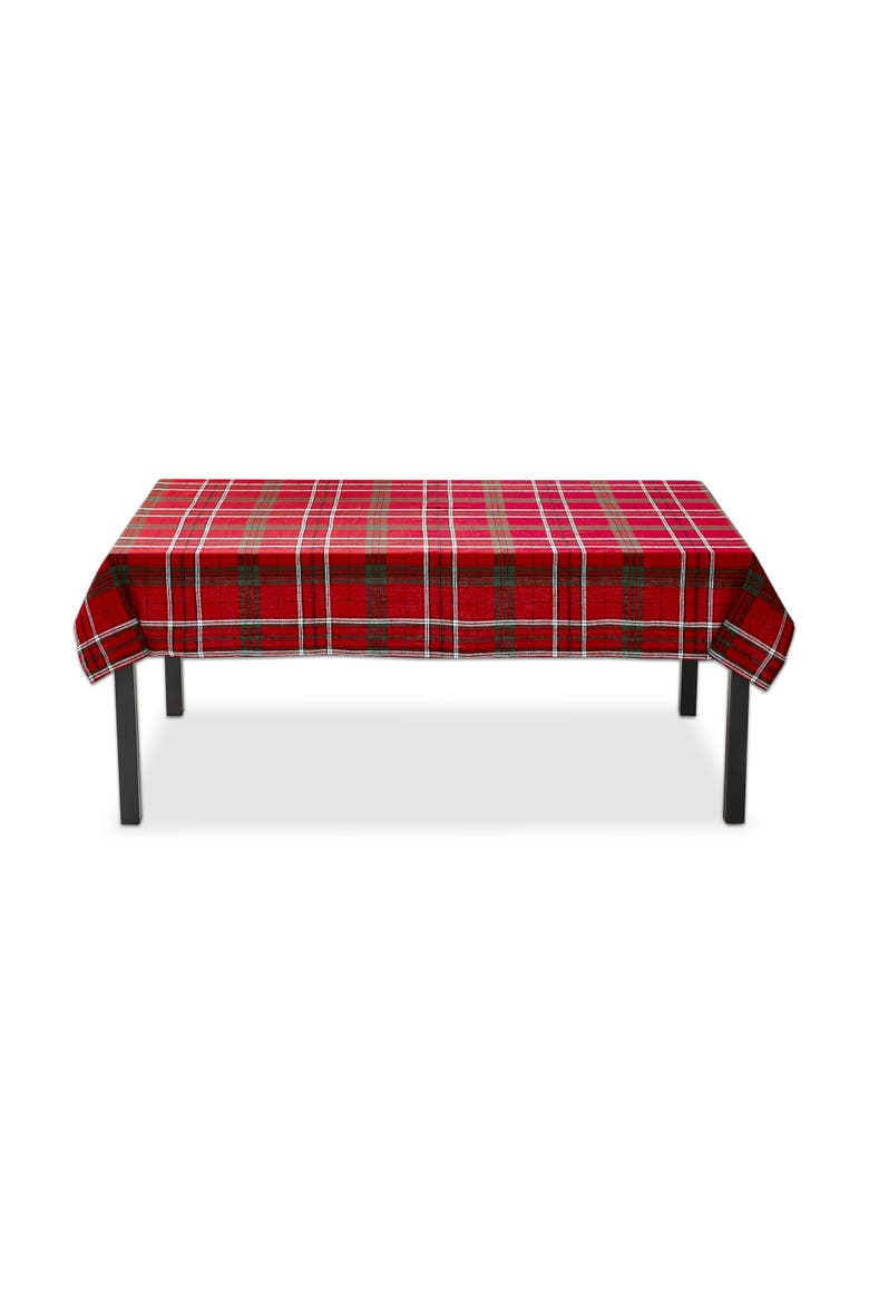 Sleigh Ride Holiday Red and Black Plaid Tablecloth, Main, color, Red