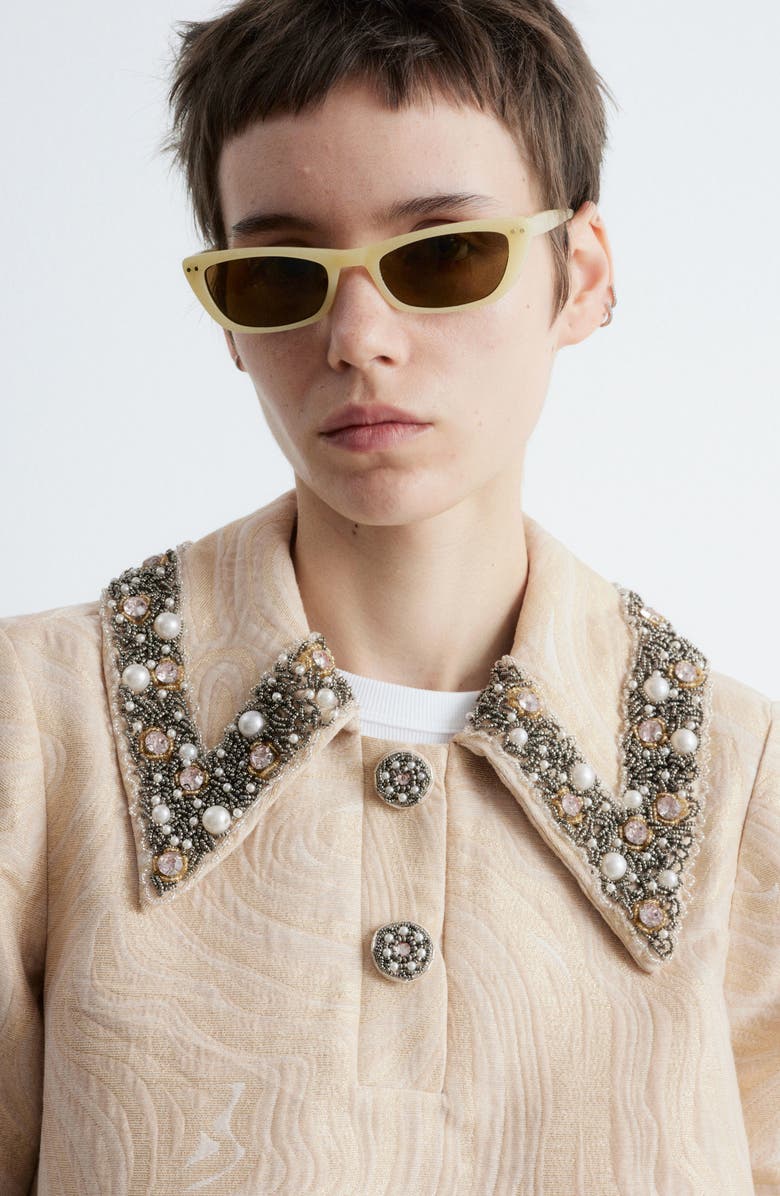 & Other Stories Faux Pearl & Rhinestone Detail Metallic Jacquard Minidress, Alternate, color, White Dusty Light