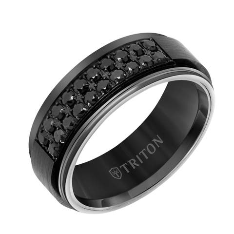 8MM Black Tungsten Carbide Ring with Double Row of Black Sapphires and Step Edge