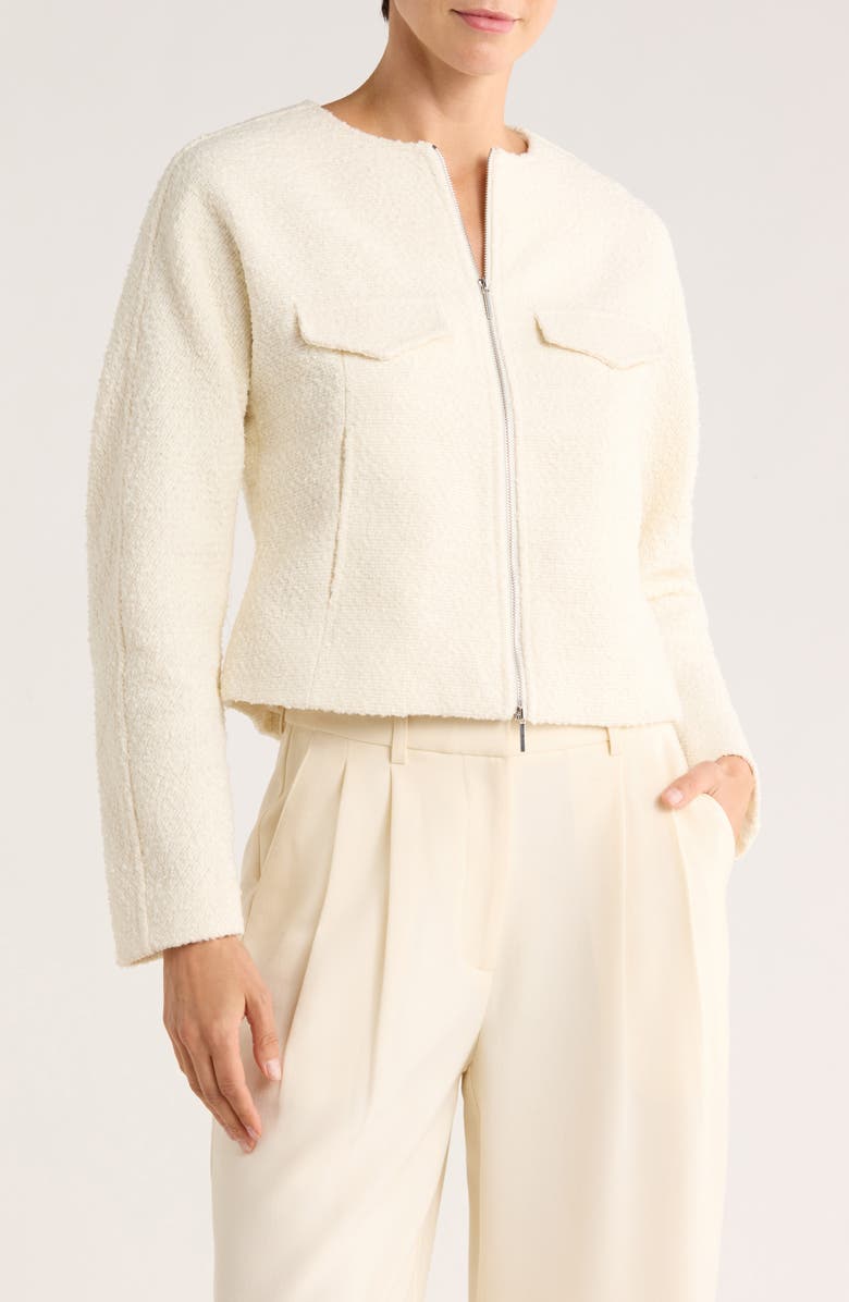 Derek Lam 10 Crosby Prewett Zip Front Crop Tweed Jacket, Main, color, Blanc De Blanc