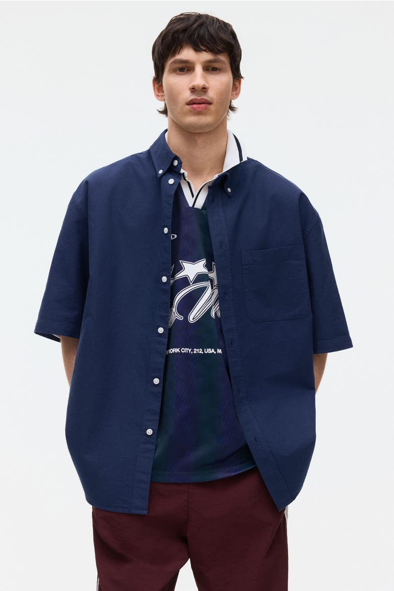 Relaxed Fit Short-sleeved Oxford Shirt, Alternate, color, Dark blue