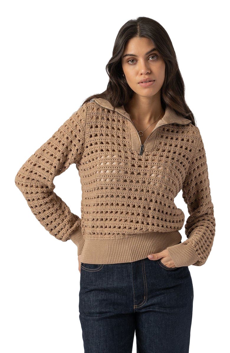 Saint + Sofia Ester Quarter Zip Knit, Alternate, color, Brown