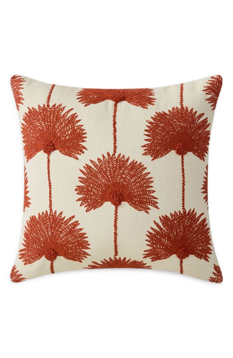Palm Leaf Embroidered Throw Pillow