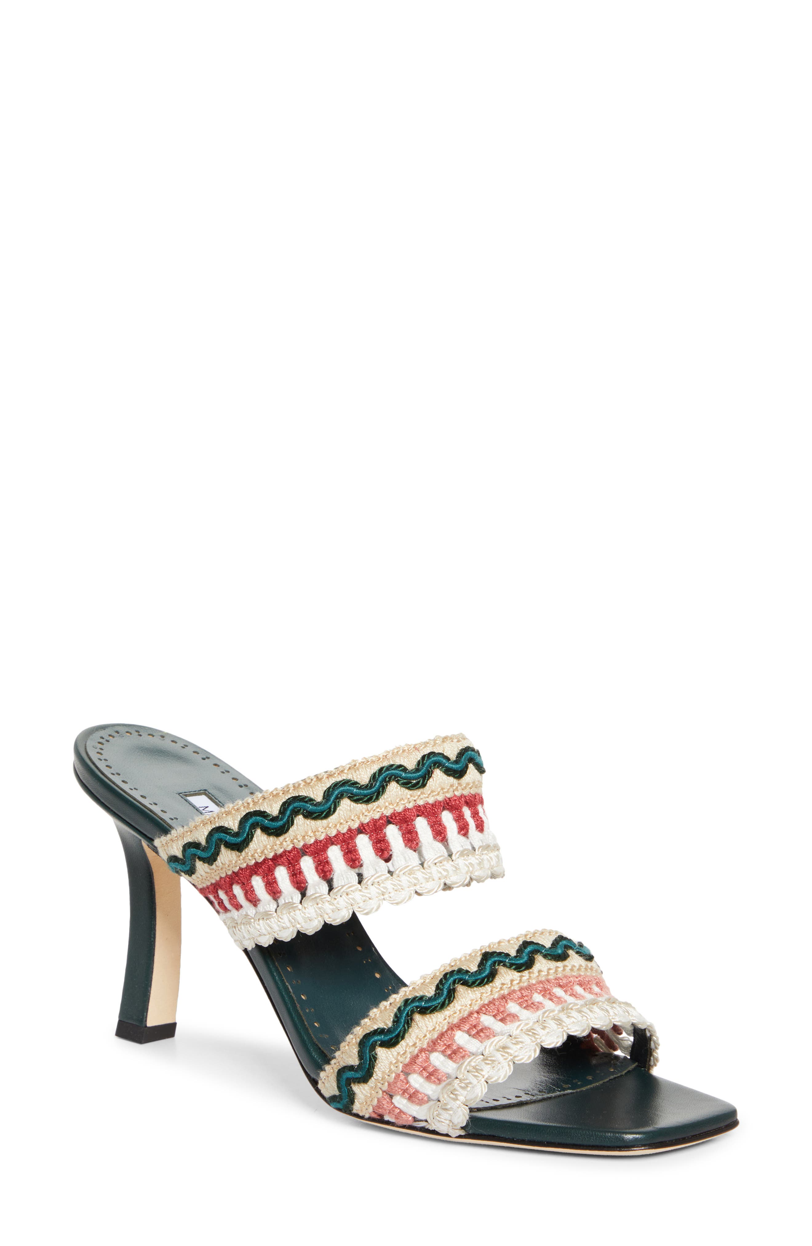 Manolo Blahnik Mabecomu Slide Sandal, Main, color, Ivory Multi