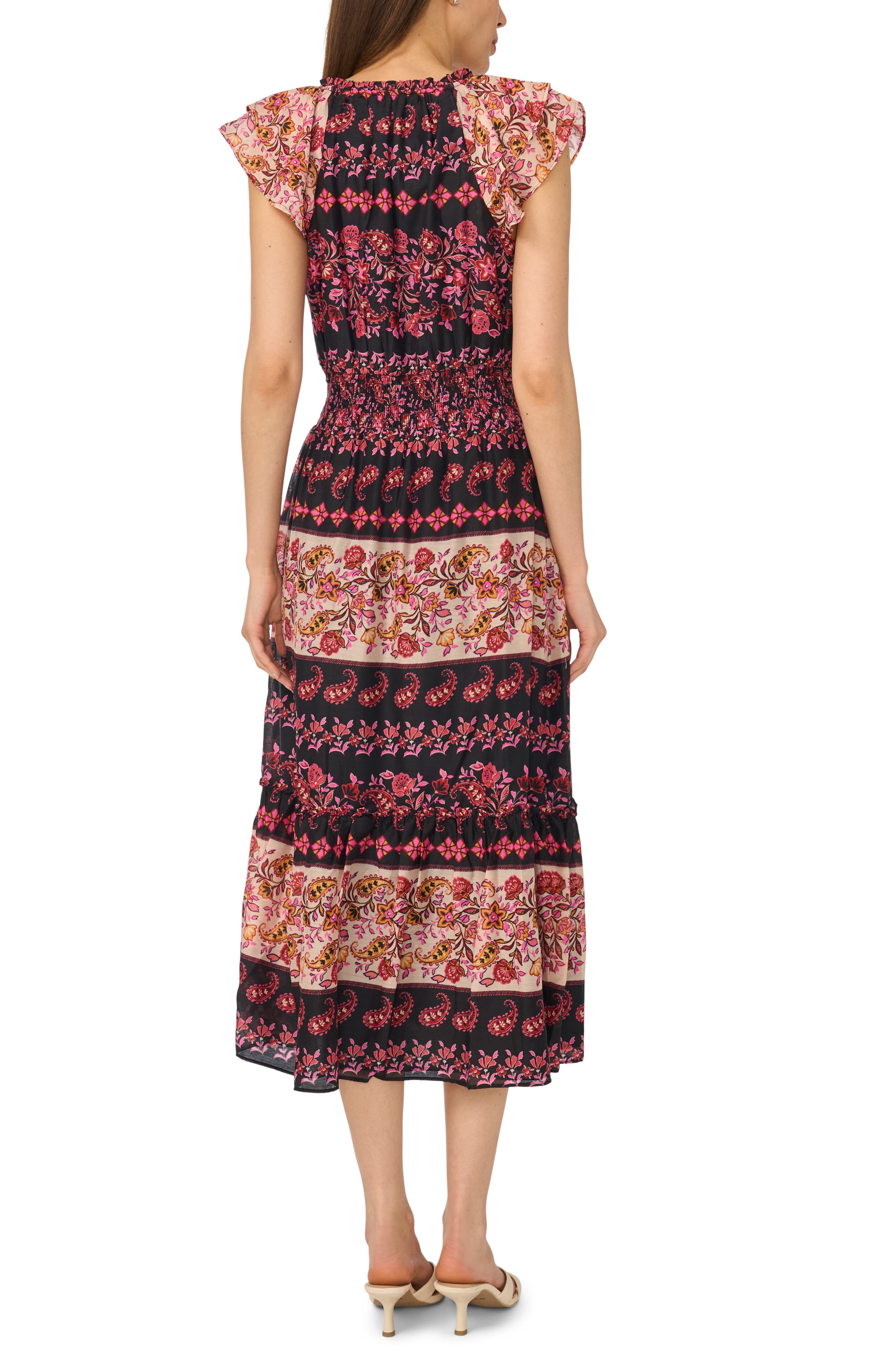 Print Flutter Sleeve Midi Dress - image 2
