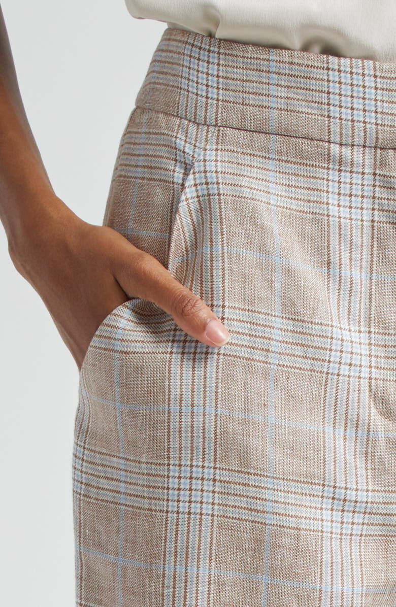 Veronica Beard Plaid Wide Leg Ankle Linen Pants, Alternate, color, Khaki Multi